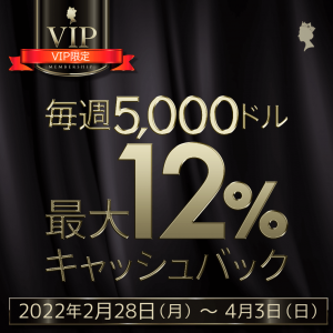 VIP members losing in an online casino from February 28 to April 3 will receive 12% of their total loss. About $5,000 weekly cashback reward.